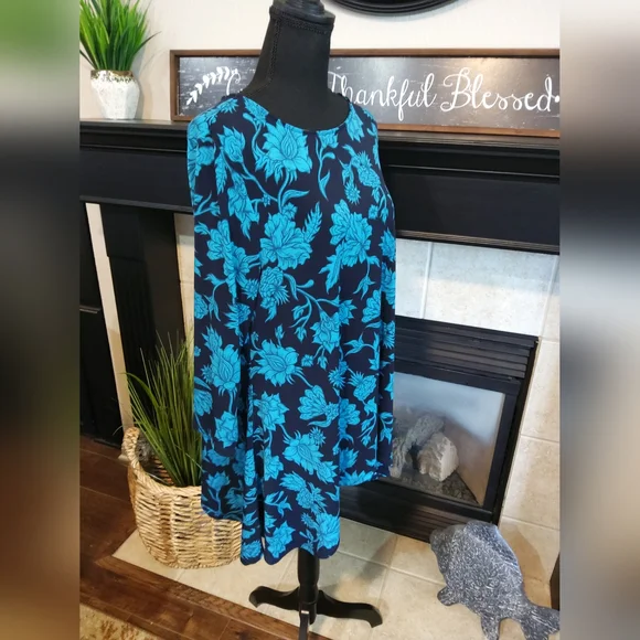 JM Collection Teal Floral Women's Tunic - Picture 5 of 9